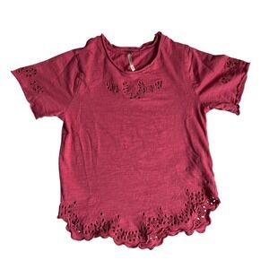 Free People Call Me Baby Eyelet Tee Scalloped Hem Cotton T-Shirt Womens XS